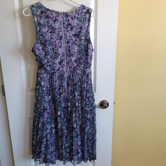 Ricki's Women's Lace Pleated Lilac and Navy Floral Fit and Flare Dress Size 12 - Picture 2 of 5